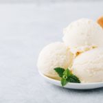 Vanilla ice cream with mint leaves
