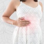 Woman pain in the abdomen and Internal organs against illustration organs background