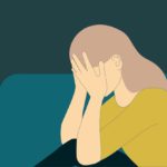 Sadness, pain, depression concept with woman crying vector illustration.