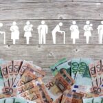 Weak social categories welfare concept with euro banknotes on wooden background